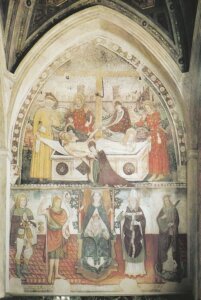 Deposizione nel sepolcro e Madonna col Bambino tra i santi Rocco , Giovanni Battista, Ambrogio e Margherita (cappella degli Innocenti, Coll.ta di S. Maria)