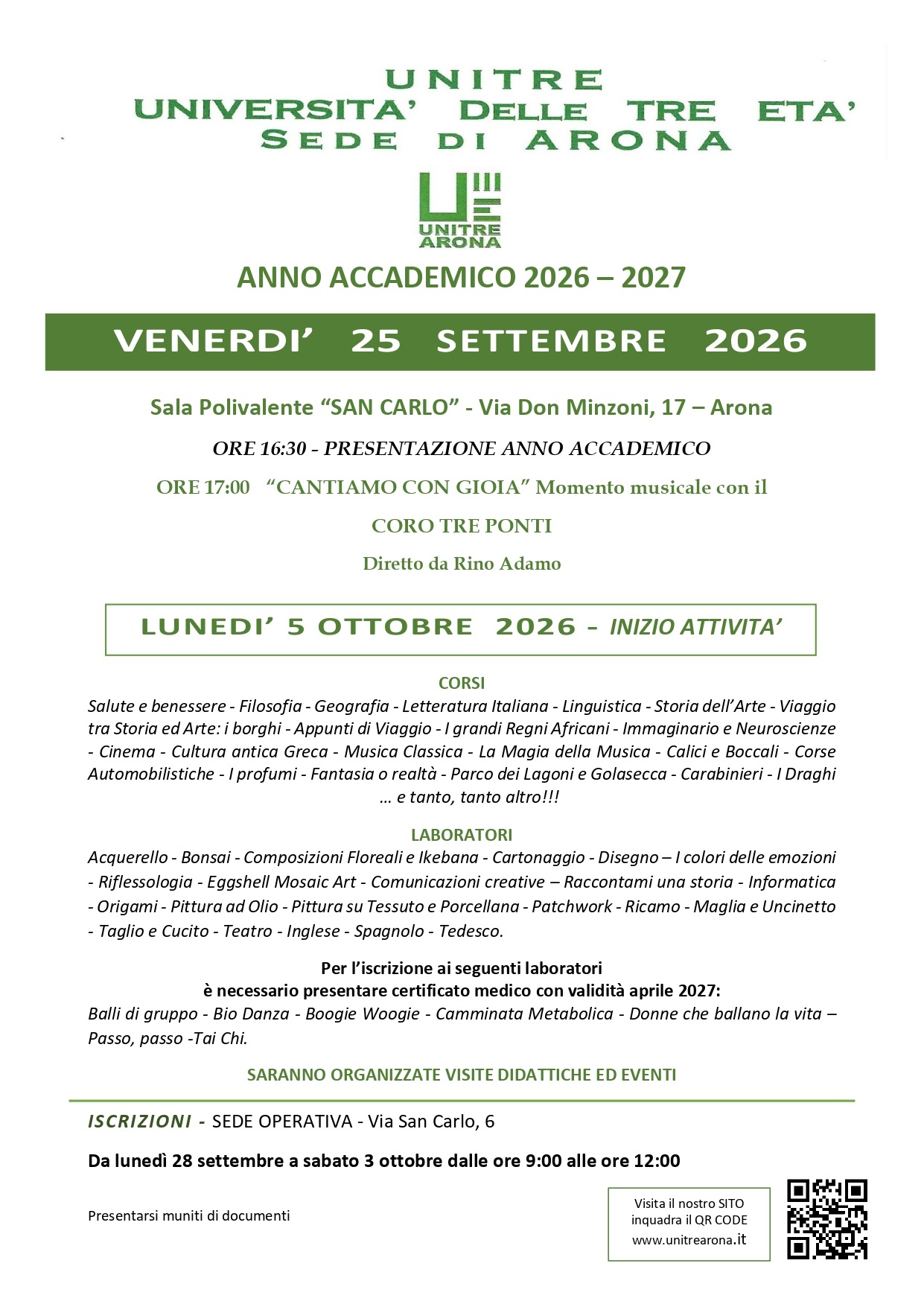 Unitre Presentazione Anno Accademico UniTre 2026/2027