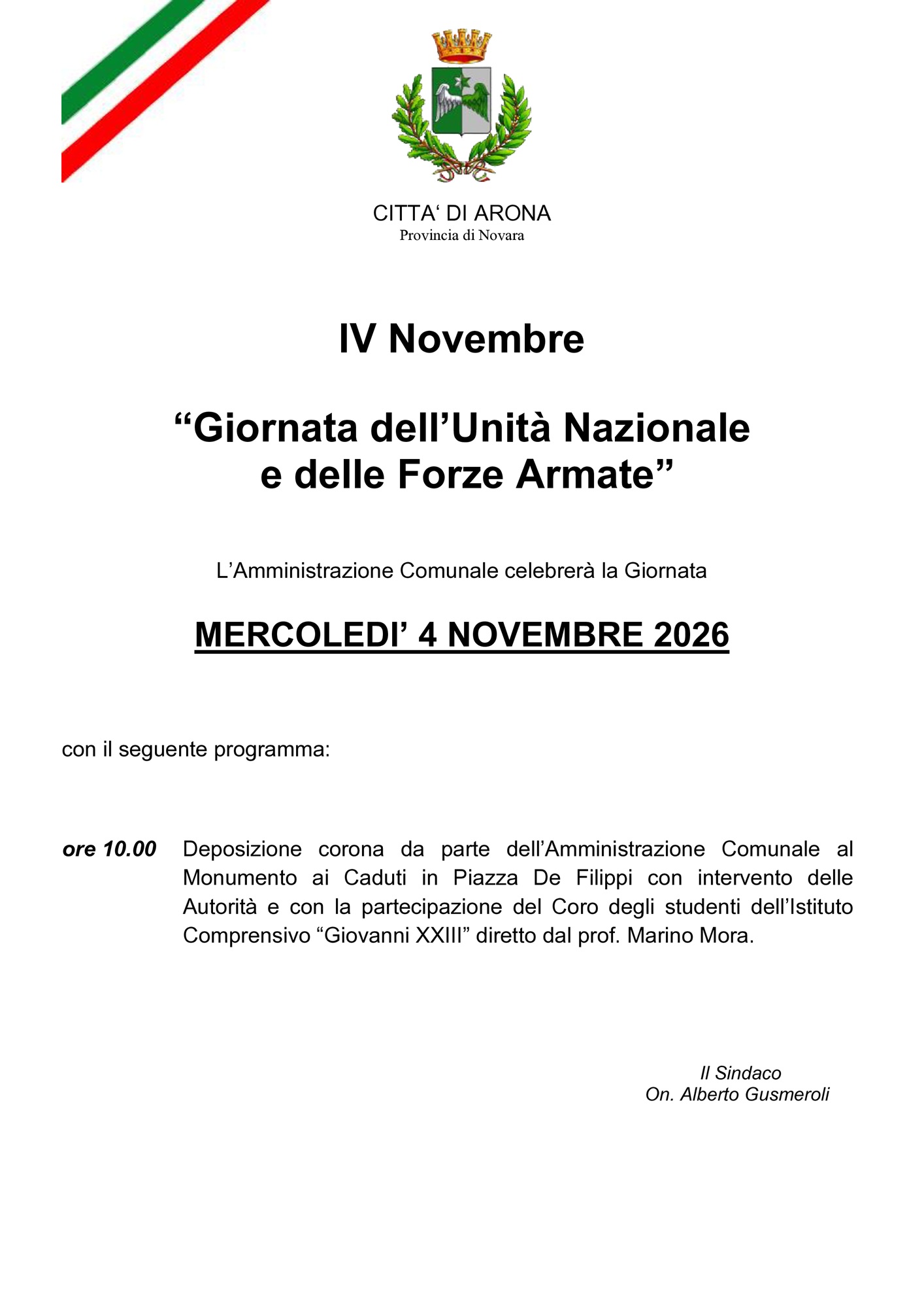 Giornata dell'Unità Nazionale e delle Forze Armate 2026